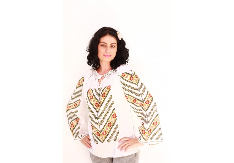 Ie damă cu mânecă lungă model floral multicoloră